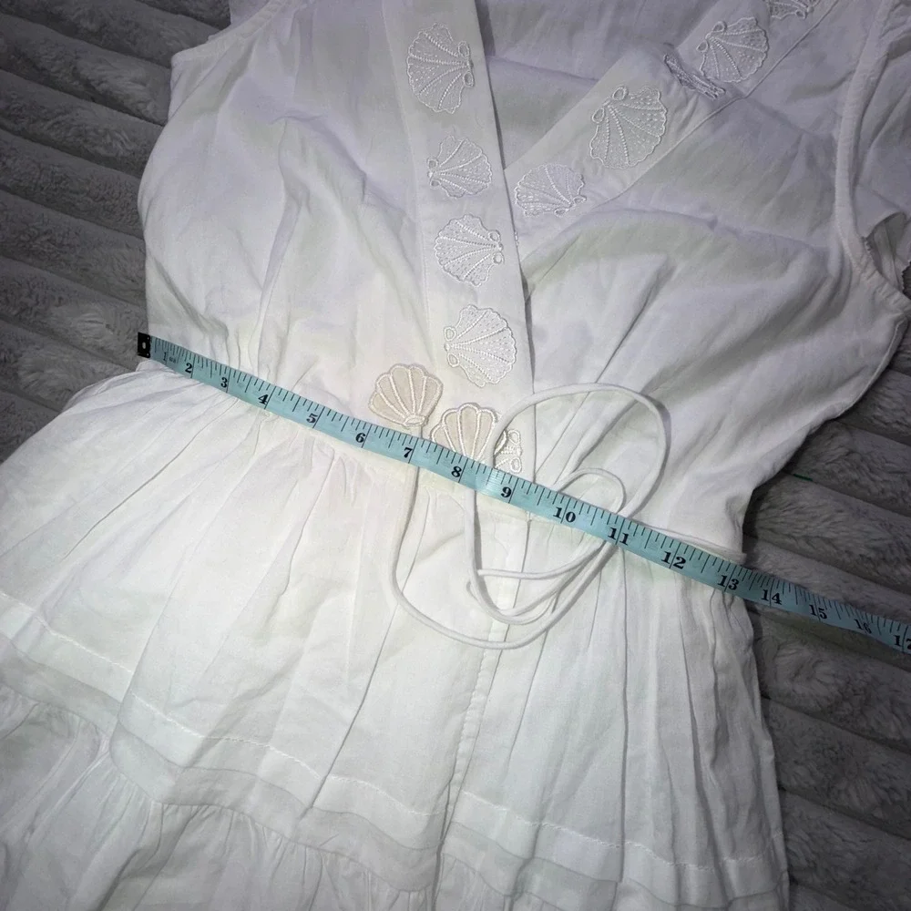En Saison‎ Womens XS White Shell Ruffle Poplin Wrap Dress Coastal Summer Beach